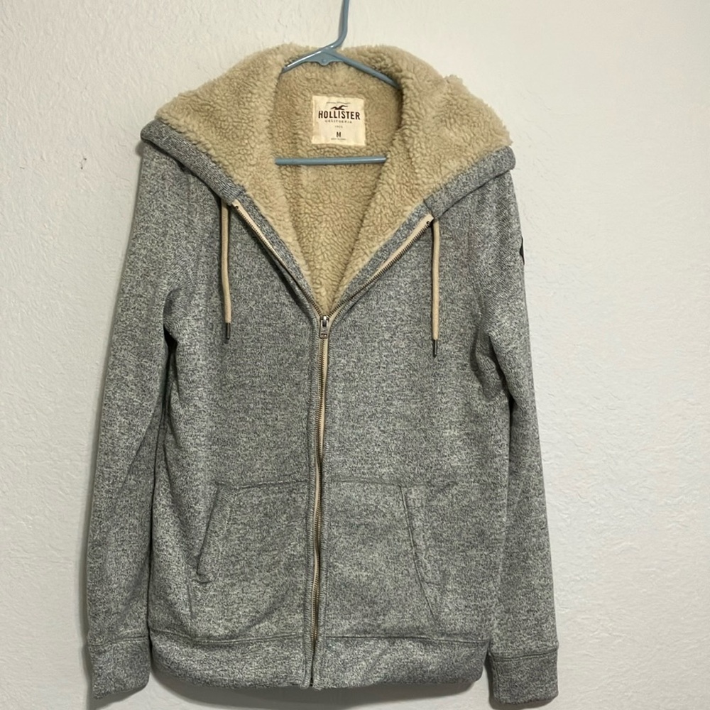 Hollister Gray Hoodie with Sherpa Lining
